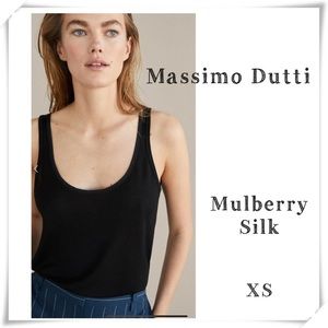MASSIMO Dutti Mulberry Silk Sleeveless Tank Top in Black New with Tag